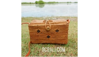 handmade rattan grass natural bags purse motif with flower strap 